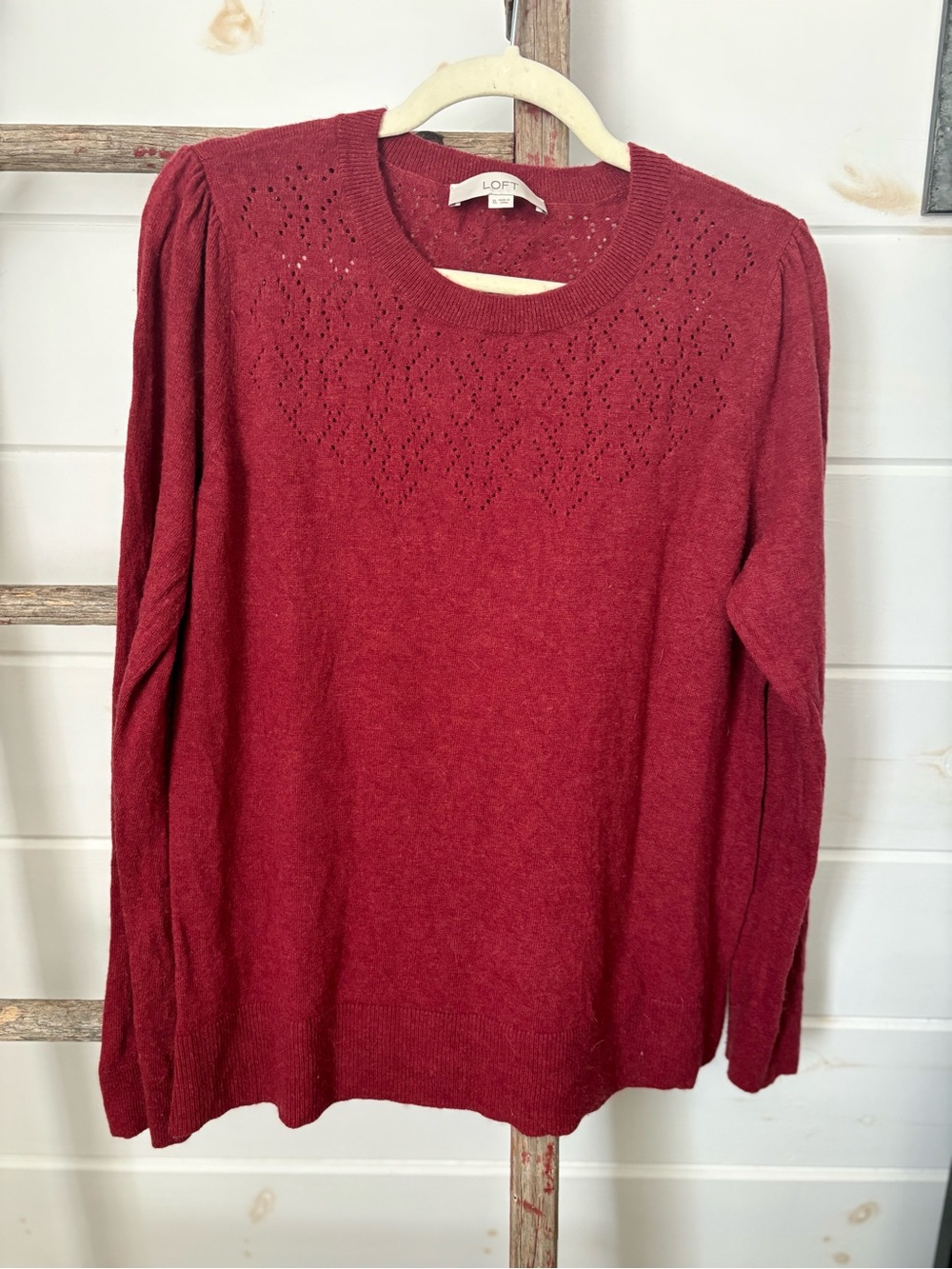 LOFT Women's Knit Crewneck Sweater in Berry